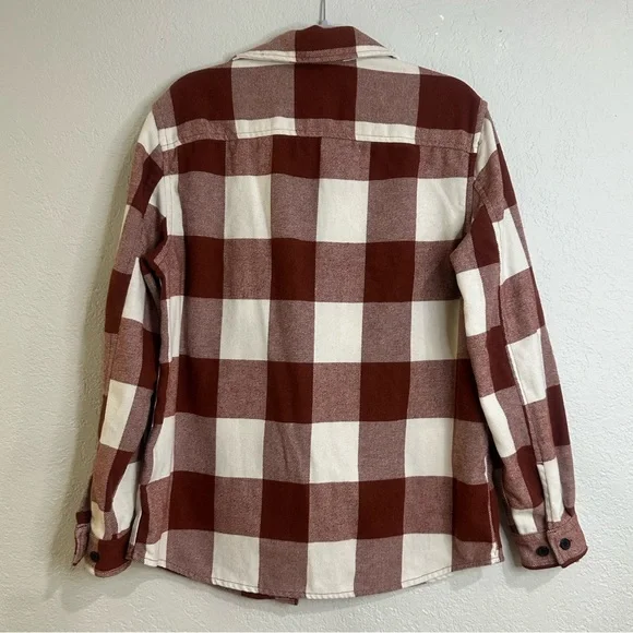 H&M Men’s Rust Burgundy Plaid Flannel Shacket Shirt Jacket Size M - Picture 6 of 12